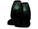 A Set of 2 Universal-Fit Crystal Sequin Studded High Back Seat Covers - Hemp Leaf