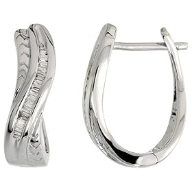 14k White Gold Diamond Huggie Earrings, w/ 0.25 Carat Baguette Diamonds, 11/16 (17mm) tall 14k White Gold Diamond Huggie Earrings, w/ 0.25 Carat Baguette Diamonds, 11/16