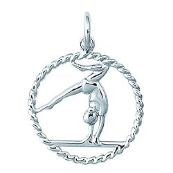Sterling Silver GYMNAST ON BAR IN ROPE CIRCLE Charm