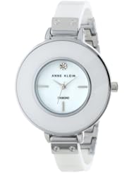 Anne Klein Womens AK/1423WTSV Genuine Diamond Accented White Ceramic Bangle Dress Watch