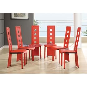 Modern Furniture Red Leather-Match Set of Six Dining Room Chairs