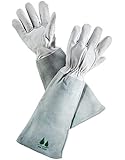 Leather Gardening Gloves by Fir Tree. Premium Goatskin Gloves With Cowhide Suede Gauntlet Sleeves. Perfect Rose Garden Gloves. Men's and Women's Sizes. M-8 (See Size Chart Photo)