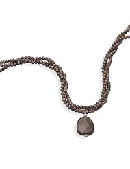 Three Strand Brown Cultured Freshwater Pearl Necklace with Faceted Smoky Quartz Drop, Sterling Silver