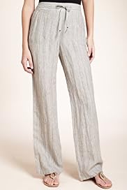 Pure Linen Straight Leg Stripe Beach Trousers