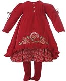 : Room Seven Tan Cord L/S Dress & Red Knit Tight Set