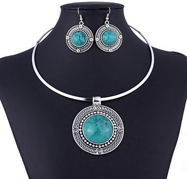 Nepal's National Round Imitation Turquoise Necklace and Earrings(Assorted Colors)