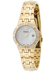 Pulsar Womens PXT704 Diamond Mother Of Pearl Gold-Tone Watch