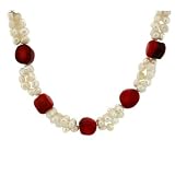 Pearl Freshwater Cultured White Red Coral Natural Stone Necklace 20" Bucasi