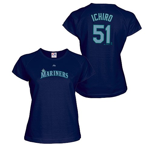 Seattle Mariners Ichiro Suzuki Women's Player Name and Number T-Shirt by Majestic Athletic X-Large
