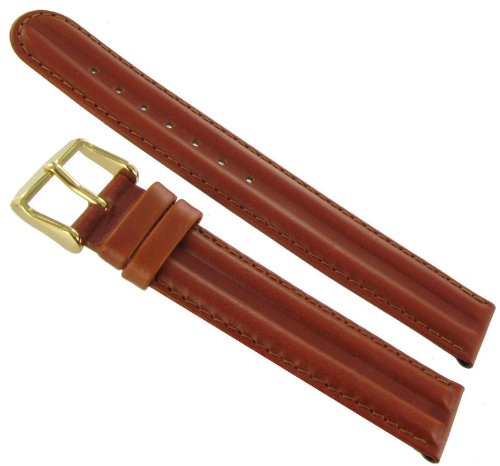 20mm Speidel Heavy Saddle Genuine Leather Padded Stitched Tan Honey Brown Watch Band Regular