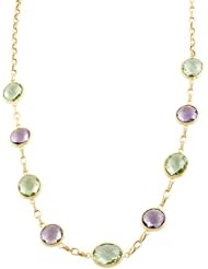 14 Karat Yellow Gold 5 Oval Green Amethyst 4 Round Pink Amethyst Station Necklace (18 inch)