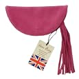 Owen Barry handcrafted genuine suede half moon clutch purse-peony pink'