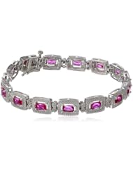Sterling Silver Created Gemstone and Diamond Bracelet (0.1 cttw, G-H Color, I2-I3 Clarity), 7"