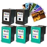 HP 74 & HP 75 Remanufactured Combo Set - 3 Black HP 74 (CB335WN ) and 2 Tri-Color HP 75 (CB337WN ) + Free 20 Pack of LD Brand 4x6 Photo Paper