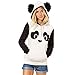 Meilaier Women's Cute Panda Print White and Black Fleece Hoodie Tops