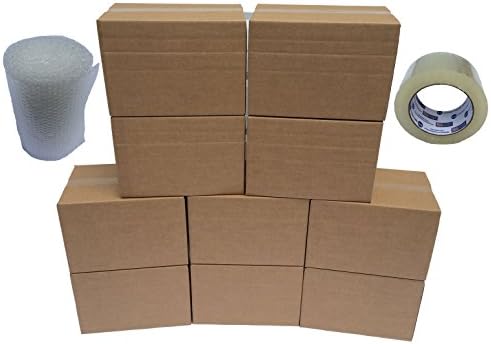 Heavy Duty Moving Boxes - Medium Size Kit: 10 Pack Plus Bonus Roll of Tape and Bubble Wrap
