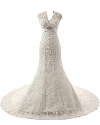 V-neck Mermaid Lace  Dress with a Chapel Train  With a Ribbon  and a Sash 