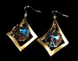 Neoglory Gold-Plated Hook Earrings - Rhombus Design with Rhinestone Drop, Dangle Earrings, Jewelry