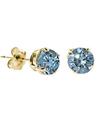 1/3 CT Blue Diamond Stud Earrings 14k Gold (I1-I2 Clarity)