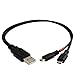 30CM USB 2.0 A Male Plug to 2 Micro Male Splitter Y Data Charge Cable Adapter