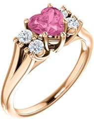 18K Rose Gold 6.00x6.00mm Heart Cut Chatham Created Pink Sapphire and Diamond Ring -- LIFETIME WARRANTY