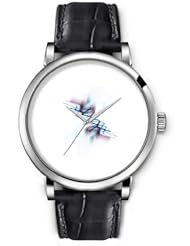 SPRAWL Aanalog Fashion Series Silver Ladies Watches of Genuine Black Leather Strap,Unique Wrist Watch for Women Girls Designed with Messy blue and black lines
