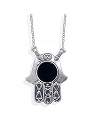 MMA Silver - 16 inch Black Onyx Hamsa Necklace