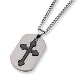 2 Piece Brushed Titanium Cross Dog Tag on 22 Chain