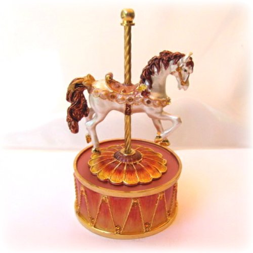 Carousel Horse Music Box set with Swarovski Crystals Merry Go Round Rotating