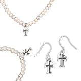 Children's White Cultured Freshwater Pearl and Silver Bead Bracelet and Necklace with Earrings