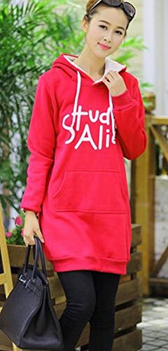 パーカー ワンピース フード 膝丈　暖かい　バックプリント　プリント　フード　パーカー　スタイリッシュ　カジュアル　韓国セレブ　大きい　ｻｲｽﾞ　 レッド (オリジナル・ブレスレットとサシェセット)