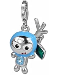 SilberDream Glitter Charm SpaceBodo light blue enameled and with light blue Czech crystals 925 Sterling Silver Charms Pendant with Lobster Clasp for Charms Bracelet, Necklace or Earring GSC527H