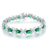 Bling Jewelry Marquise Flower CZ Oval Green Emerald Color Tennis Bracelet 8.5 in
