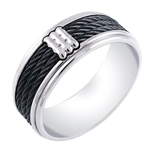 Men's Titanium 8.5mm Band Ring with Black Cable Detail