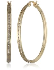 14k Gold Channel Set Cubic Zirconia Hoop Earrings