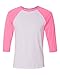 Bella Canvas Unisex 3/4-Sleeve Baseball T-Shirt L White/NEON Pink