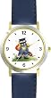 Raccoon in Overalls Holding Valentine's Day Heart by Artist: Sylvia Long - WATCHBUDDY&reg; DELUXE TWO-TONE THEME WATCH - Arabic Numbers - Blue Leather Strap-Size-Large ( Men's Size or Jumbo Women's Size )