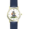 Raccoon in Overalls Holding Valentine's Day Heart by Artist: Sylvia Long - WATCHBUDDY� DELUXE TWO-TONE THEME WATCH - Arabic Numbers - Blue Leather Strap-Size-Women's Size-Small