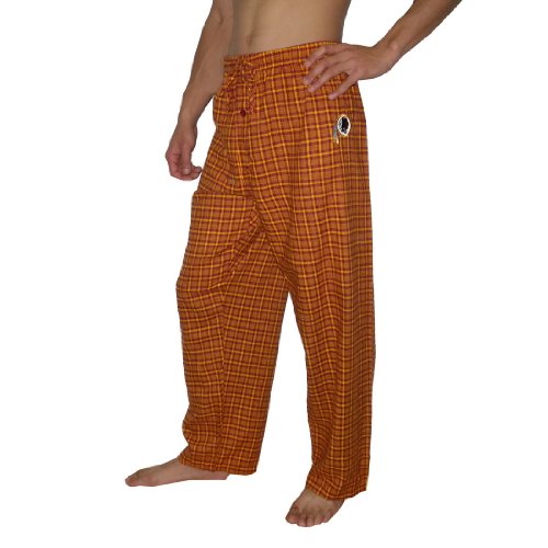 Mens NFL Washington Redskins Plaid Cotton Thermal Sleepwear / Pajama Pants - Yellow & Red (Size: 2XL)