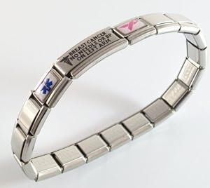 Breast Cancer Lymphedema Medical ID Alert Italian Charm Bracelet Left