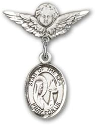 Sterling Silver Baby Badge with Our Lady Star of the Sea Charm and Angel with Wings Badge Pin