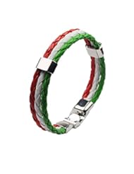 Jewelry: FR Italy Italian Flag Bracelet Womens Mens Braided Leather Wristband Bangle,Red White Green - FUNRUN JEWELRY