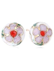 Gold Filled Sterling Silver White Cloisonne 8mm Stud Earrings
