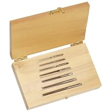 Alvord Polk 155-S-04 High-Speed Steel Taper Pin Reamer Set, Straight Flute, Uncoated Finish, 7-Piece, 7/0 - #0 Taper Pin Sizes in Wood Case