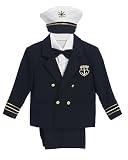 Navy Blue Boys & Baby Boy Captain Sailor Tuxedo Suit, Special occasion suit, Pants, Jacket, Bowtie, Shirt, Hat