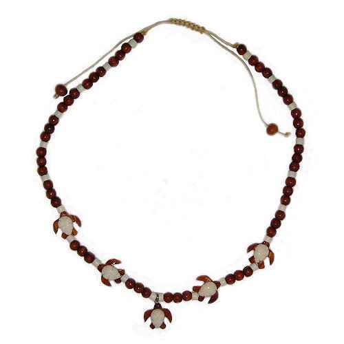 Hawaiian Sea Turtle Honu Koa Wood and Bone Necklace
