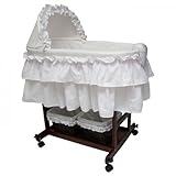 Wooden Bassinet (White/Brown) (43"H x 18"W x 33"D)