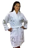Bumble Bee Appliqued Bathrobe, 100% Cotton Terry Cloth, Short, White, One Size