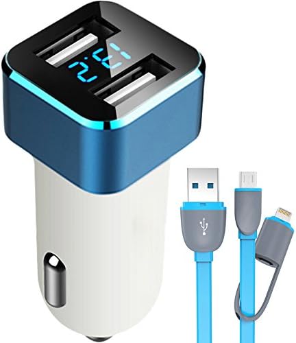 ATTOL® USB Portable Fast Car Charger Compatible to iPhone 6 and Samsung with 2 in 1 USB Data Charging Cable AY-T17 blue