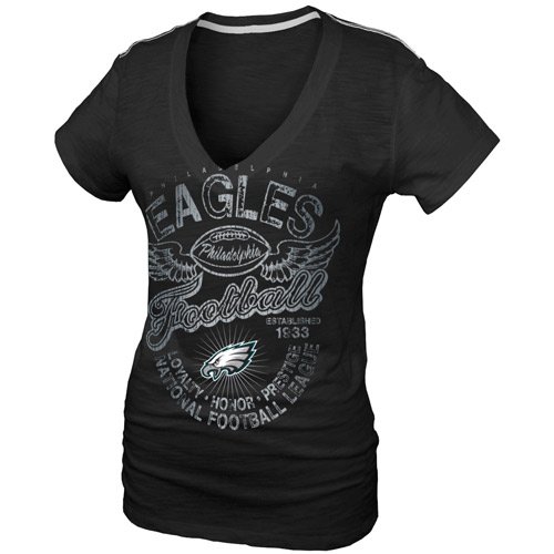 Philadelphia Eagles Ladies Gunner Glitz T-Shirt - Black (Small)